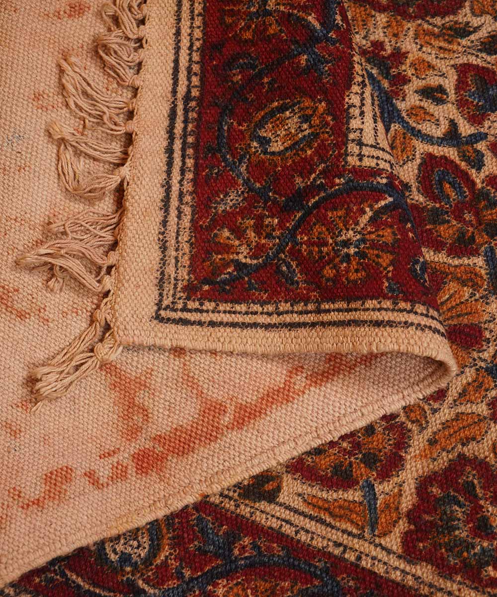 Handwoven multi colour warangal cotton kalamkari durrie