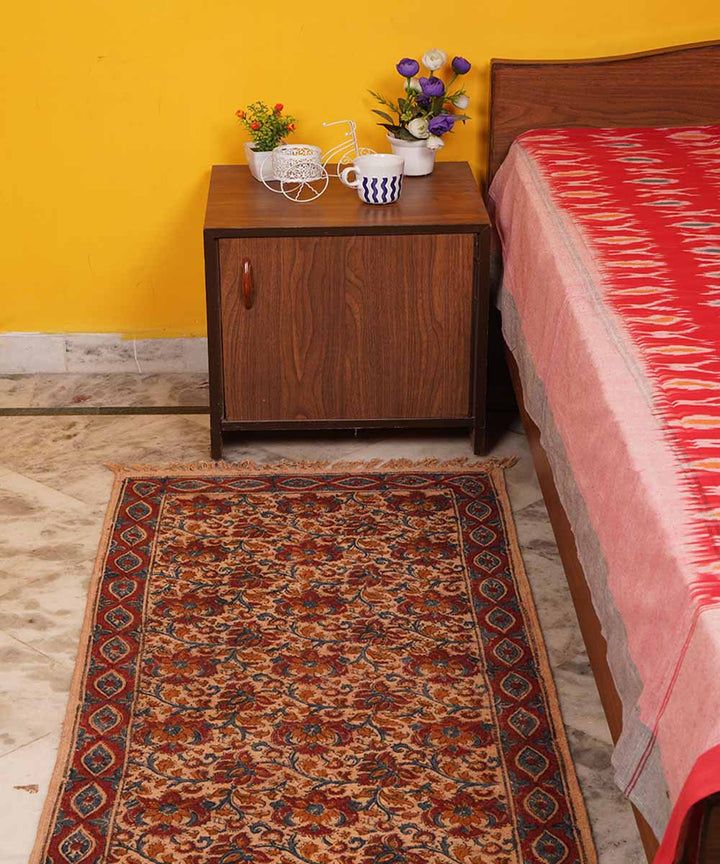 Hand woven multi color warangal cotton kalamkari dhurrie