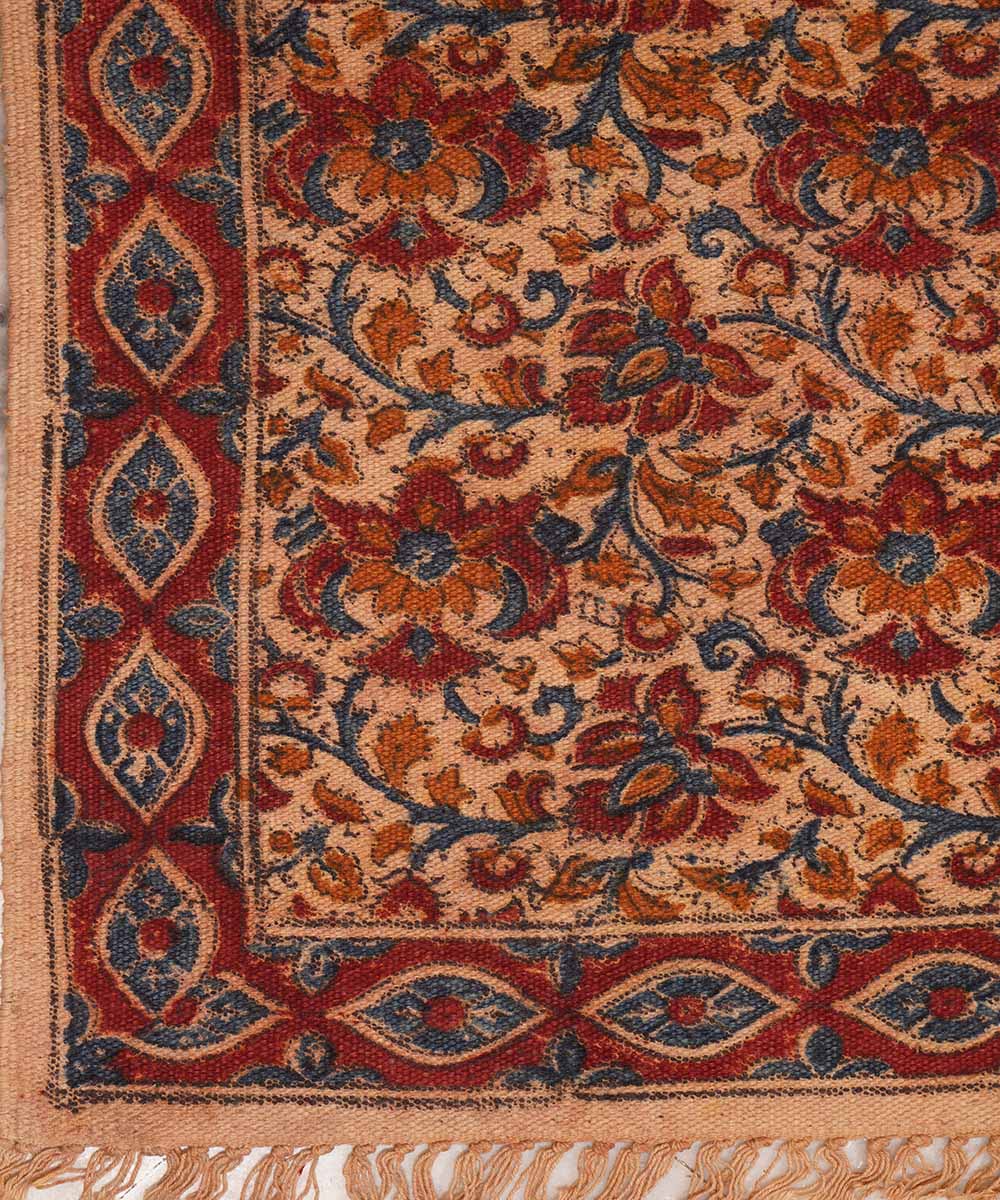 Hand woven multi color warangal cotton kalamkari dhurrie