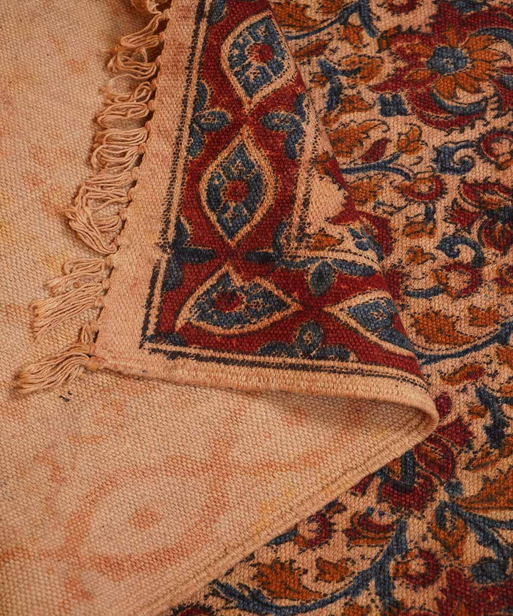 Hand woven multi color warangal cotton kalamkari dhurrie