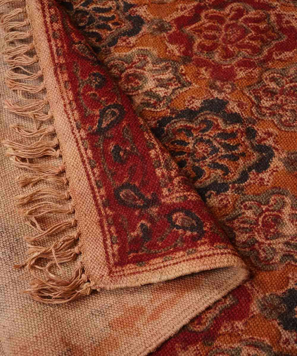 Multicolour handwoven warangal cotton kalamkari dhurrie