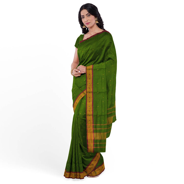 Parrot green handloom cotton venkatagiri saree