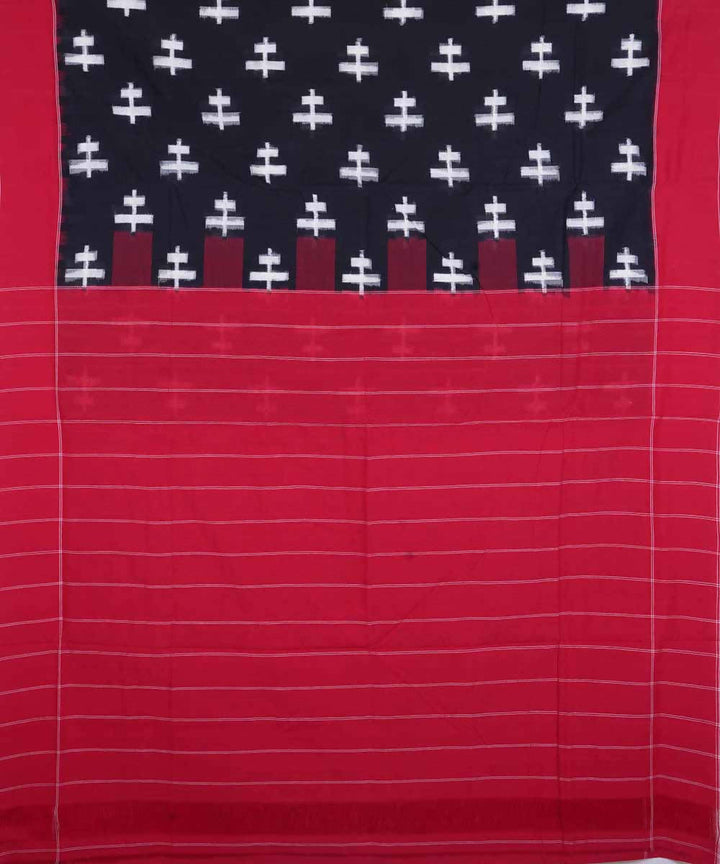 Black and red cotton handwoven ikat pochampally saree