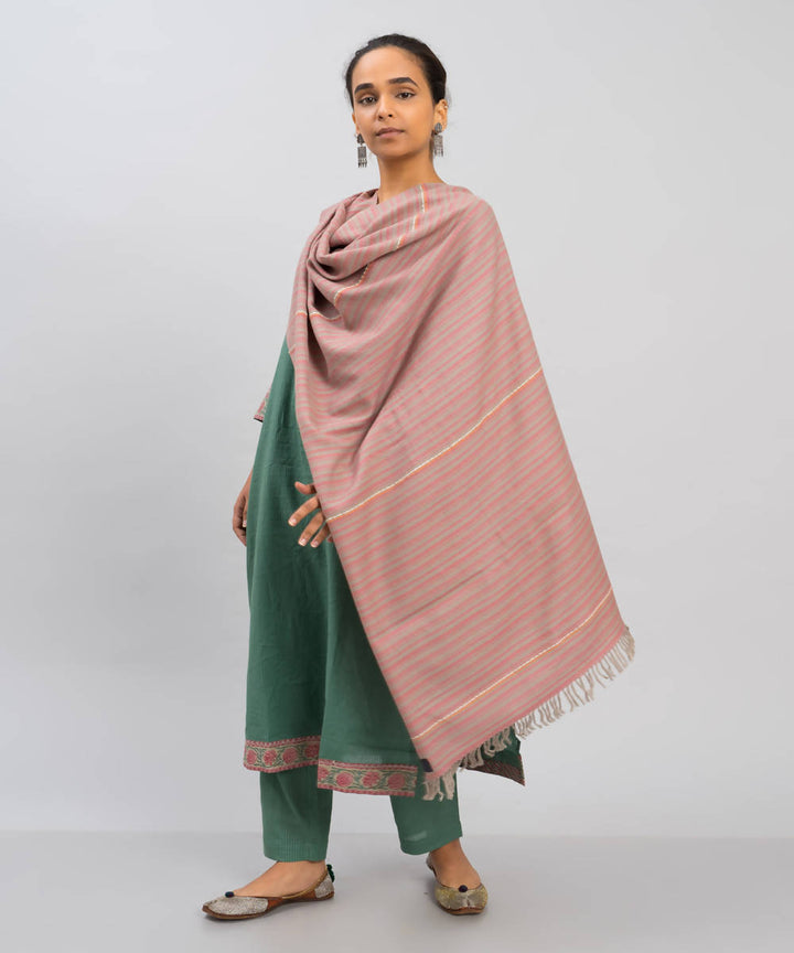 Beige pink handwoven panchachuli wool lambswool stole