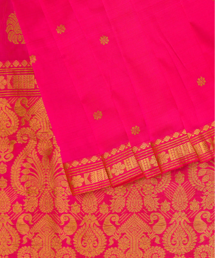 Purbashree pink golden handloom mulberry silk assam saree