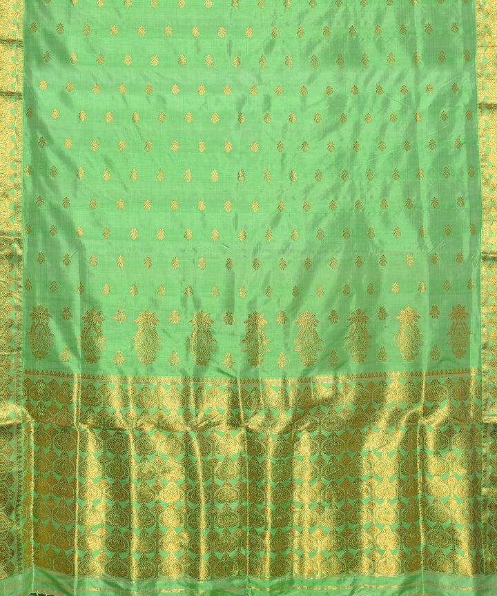 Purbashree cyan green and golden handwoven mulberry silk assam saree