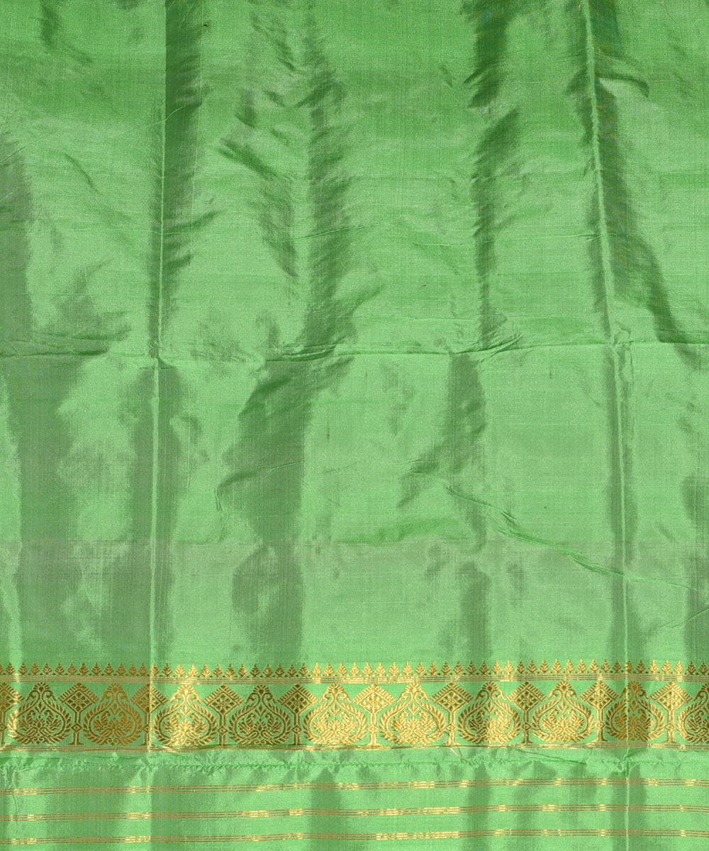 Purbashree cyan green and golden handwoven mulberry silk assam saree