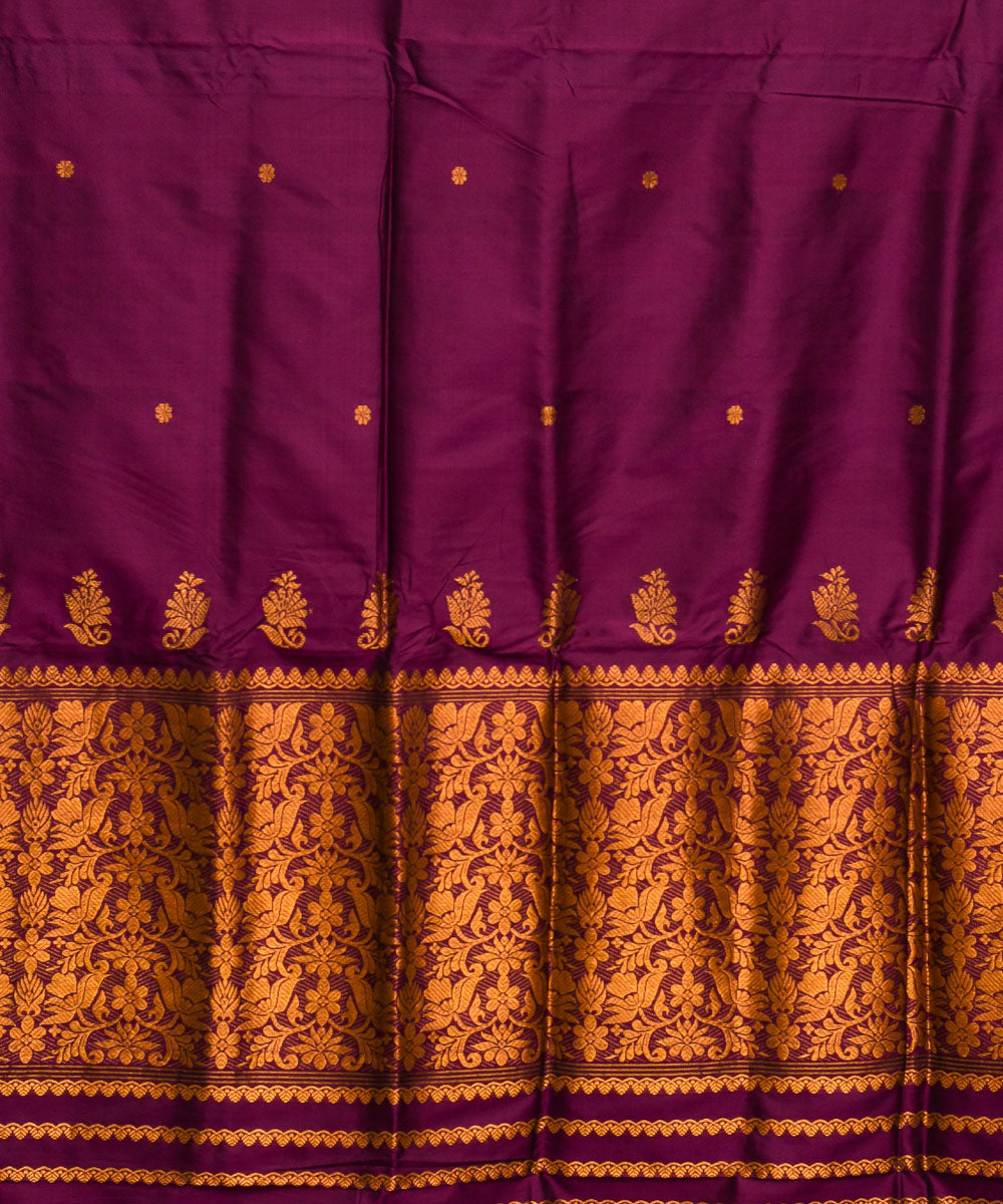 Purbashree purple and golden handwoven mulberry silk assam saree