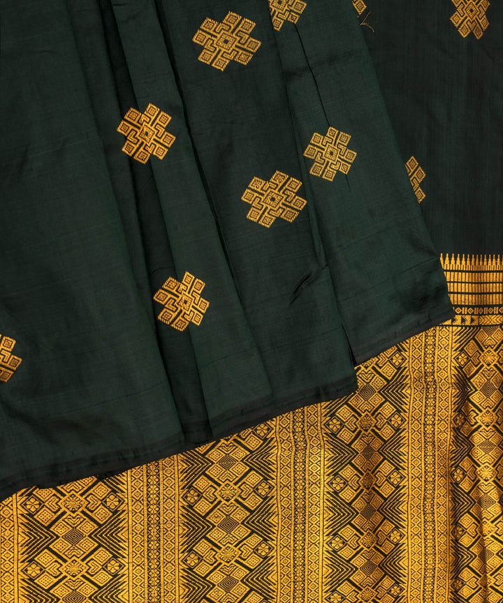 Purbashree black and golden handwoven mulberry silk assam saree