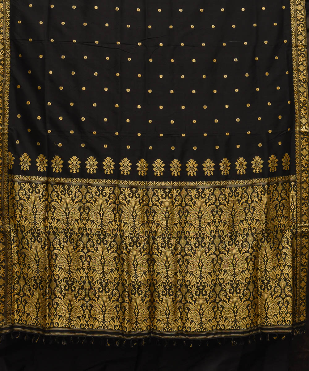 Purbashree black and golden handloom mulberry silk assam saree