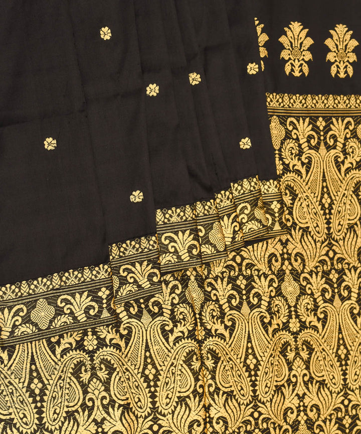 Purbashree black and golden handloom mulberry silk assam saree