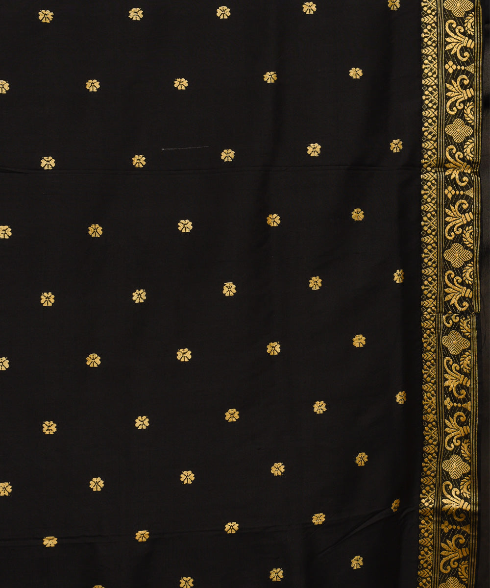 Purbashree black and golden handloom mulberry silk assam saree