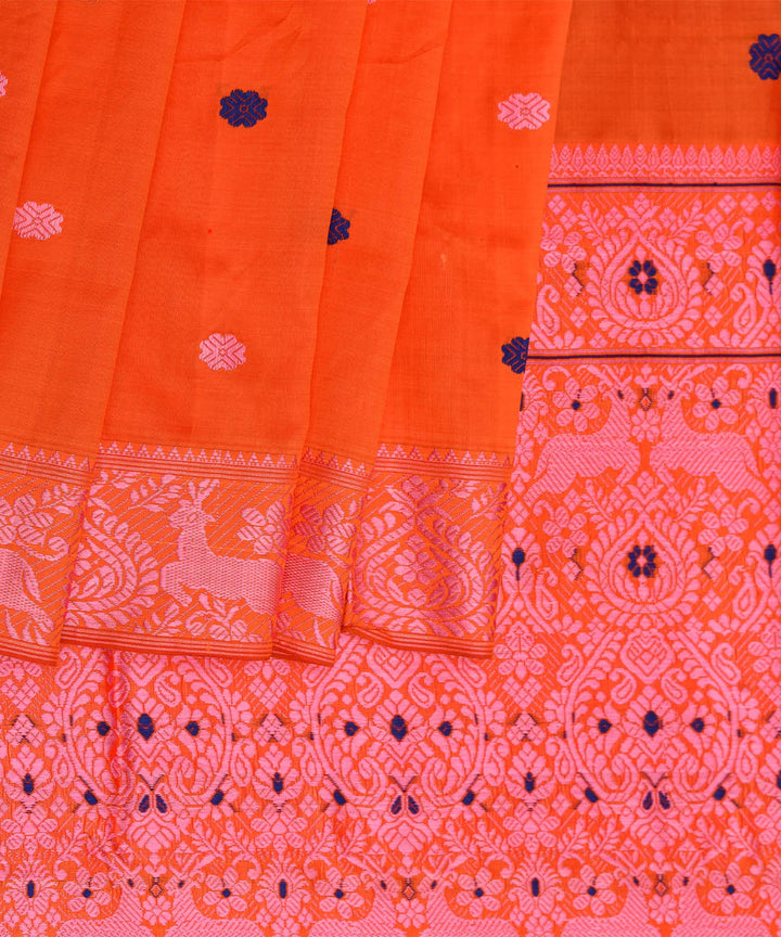 Purbashree orange and pink handwoven mulberry silk assam saree