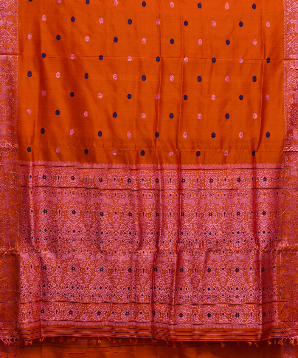 Purbashree orange and pink handwoven mulberry silk assam saree