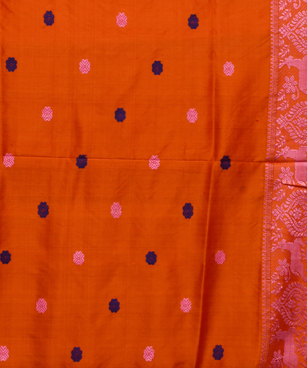 Purbashree orange and pink handwoven mulberry silk assam saree