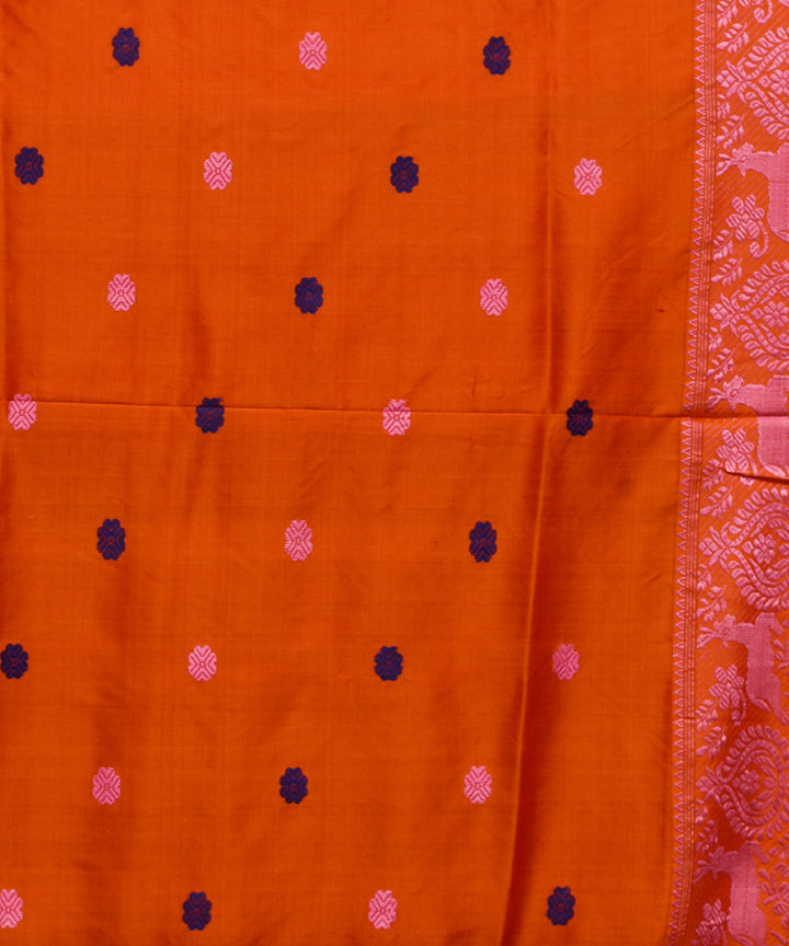 Purbashree orange and pink handwoven mulberry silk assam saree