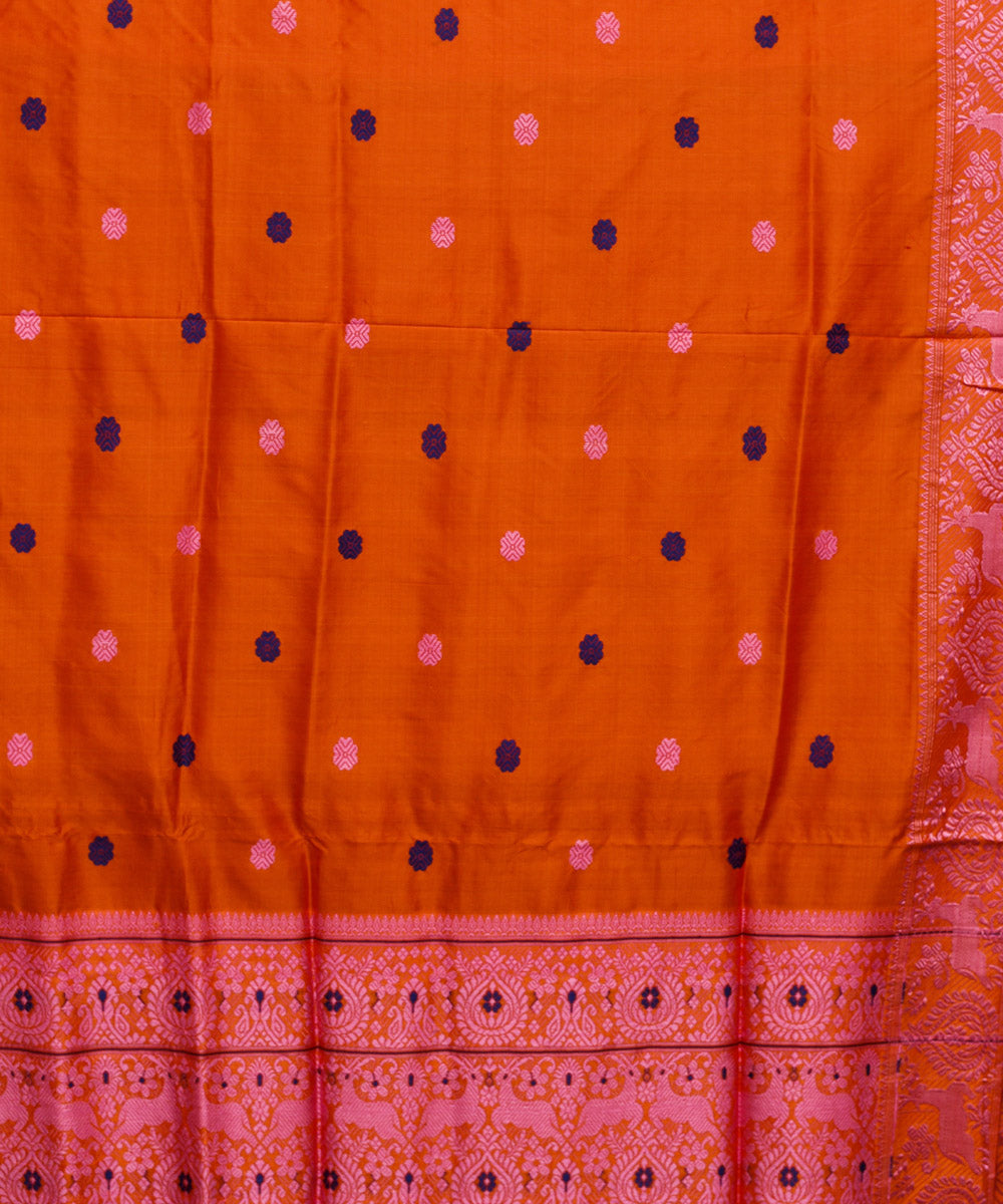 Purbashree orange and pink handwoven mulberry silk assam saree