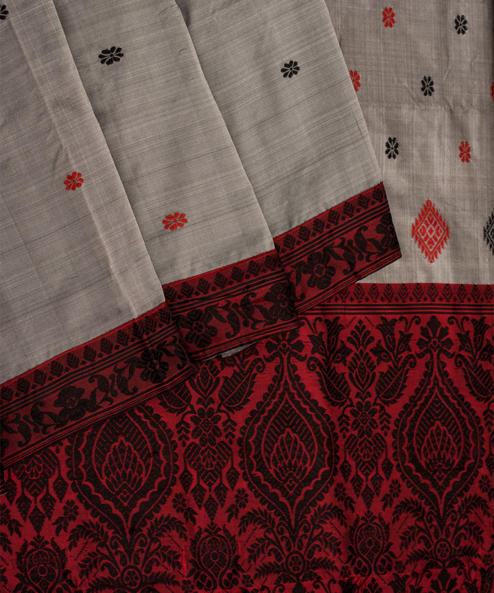 Purbashree grey and maroon handwoven mulberry silk assam saree