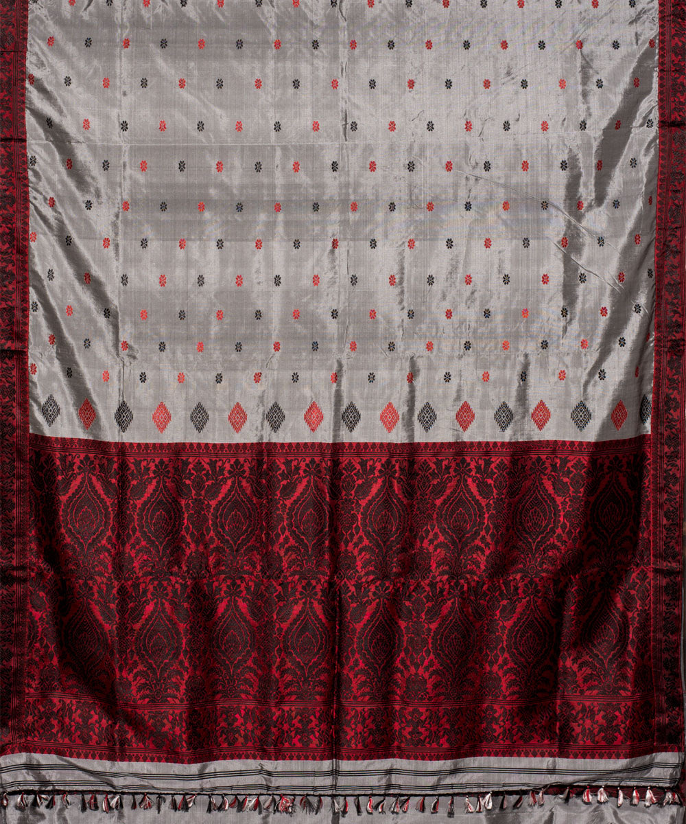 Purbashree grey and maroon handwoven mulberry silk assam saree