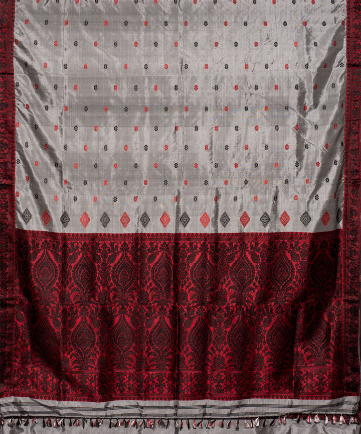 Purbashree grey and maroon handwoven mulberry silk assam saree