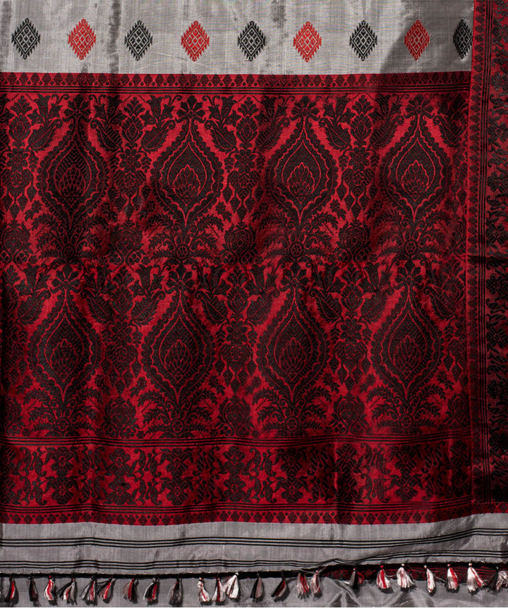 Purbashree grey and maroon handwoven mulberry silk assam saree