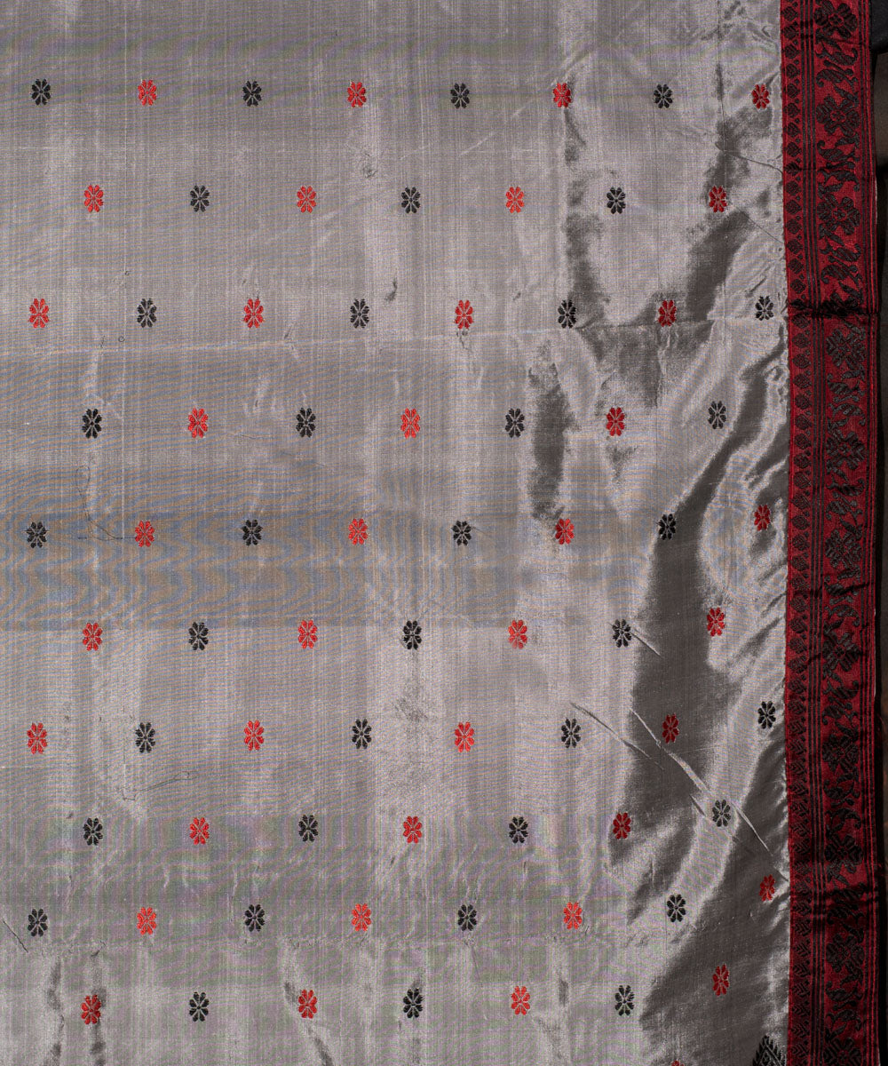 Purbashree grey and maroon handwoven mulberry silk assam saree