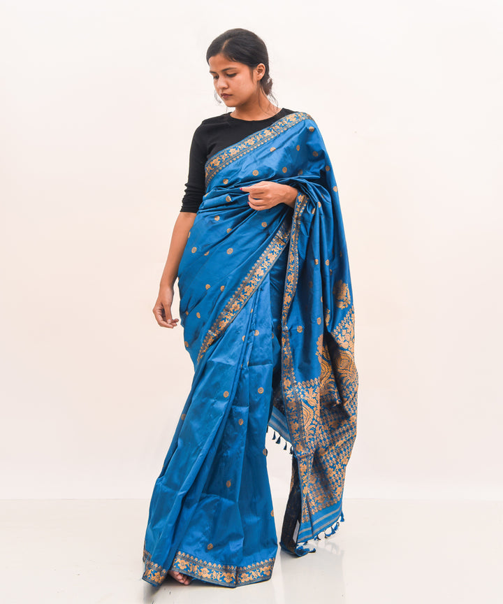 Purbashree dark blue handwoven mulberry silk assam saree
