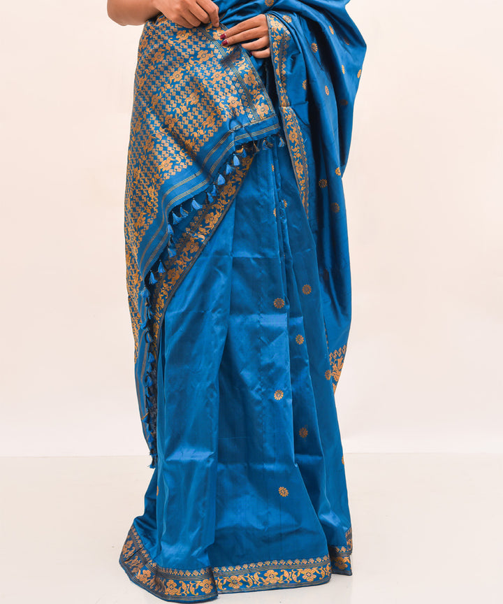 Purbashree dark blue handwoven mulberry silk assam saree