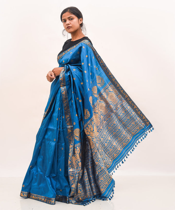 Purbashree dark blue handwoven mulberry silk assam saree