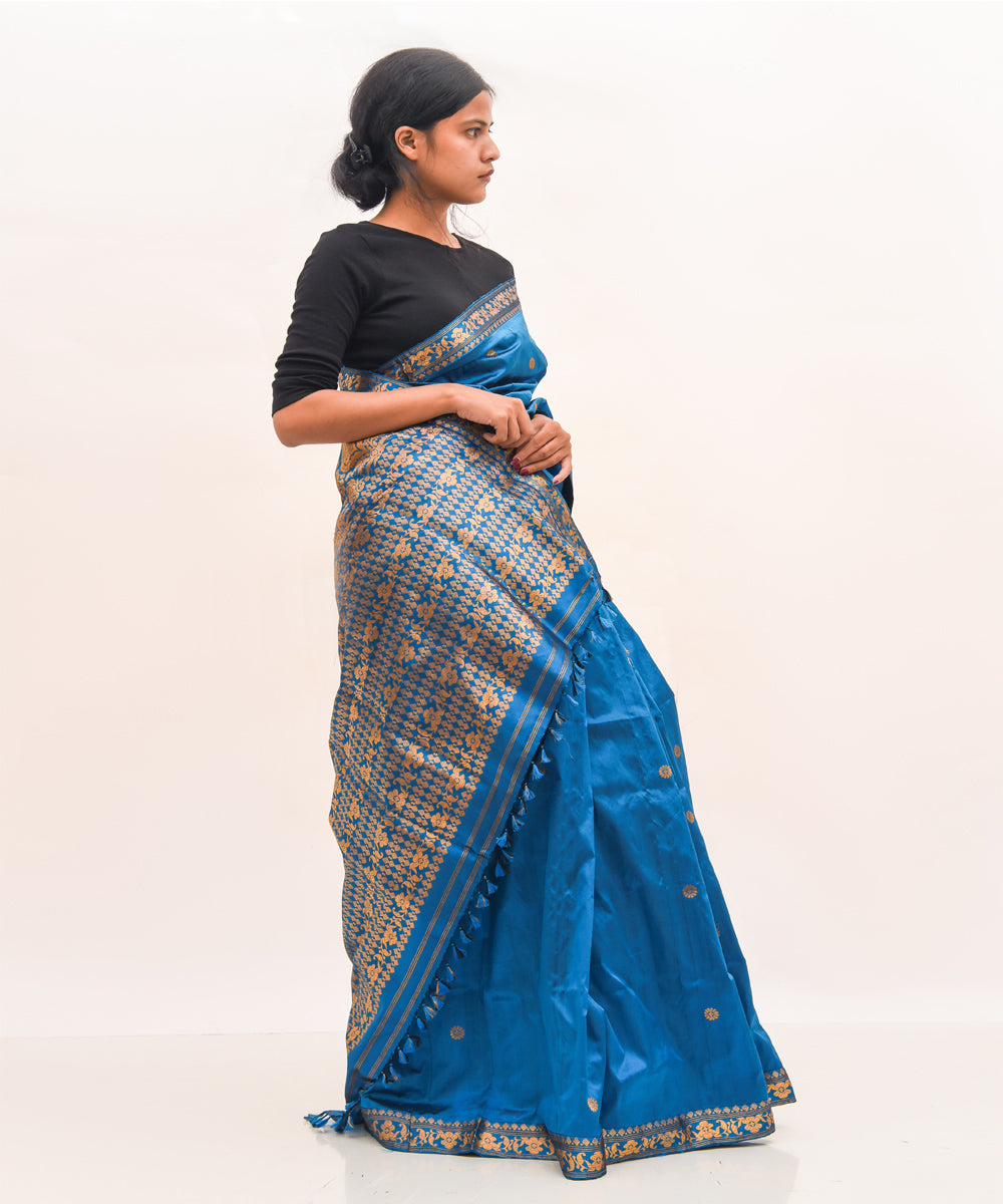 Purbashree dark blue handwoven mulberry silk assam saree