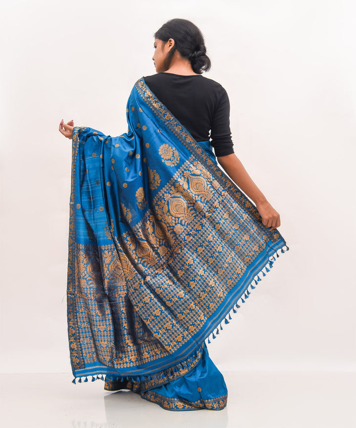 Purbashree dark blue handwoven mulberry silk assam saree