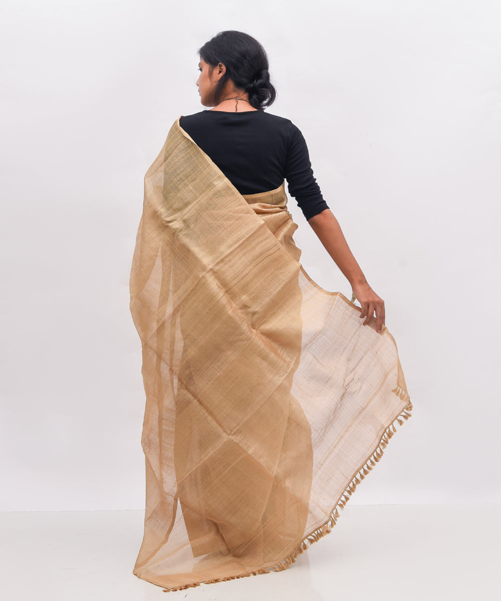 Purbashree plain beige handwoven muga silk assam saree