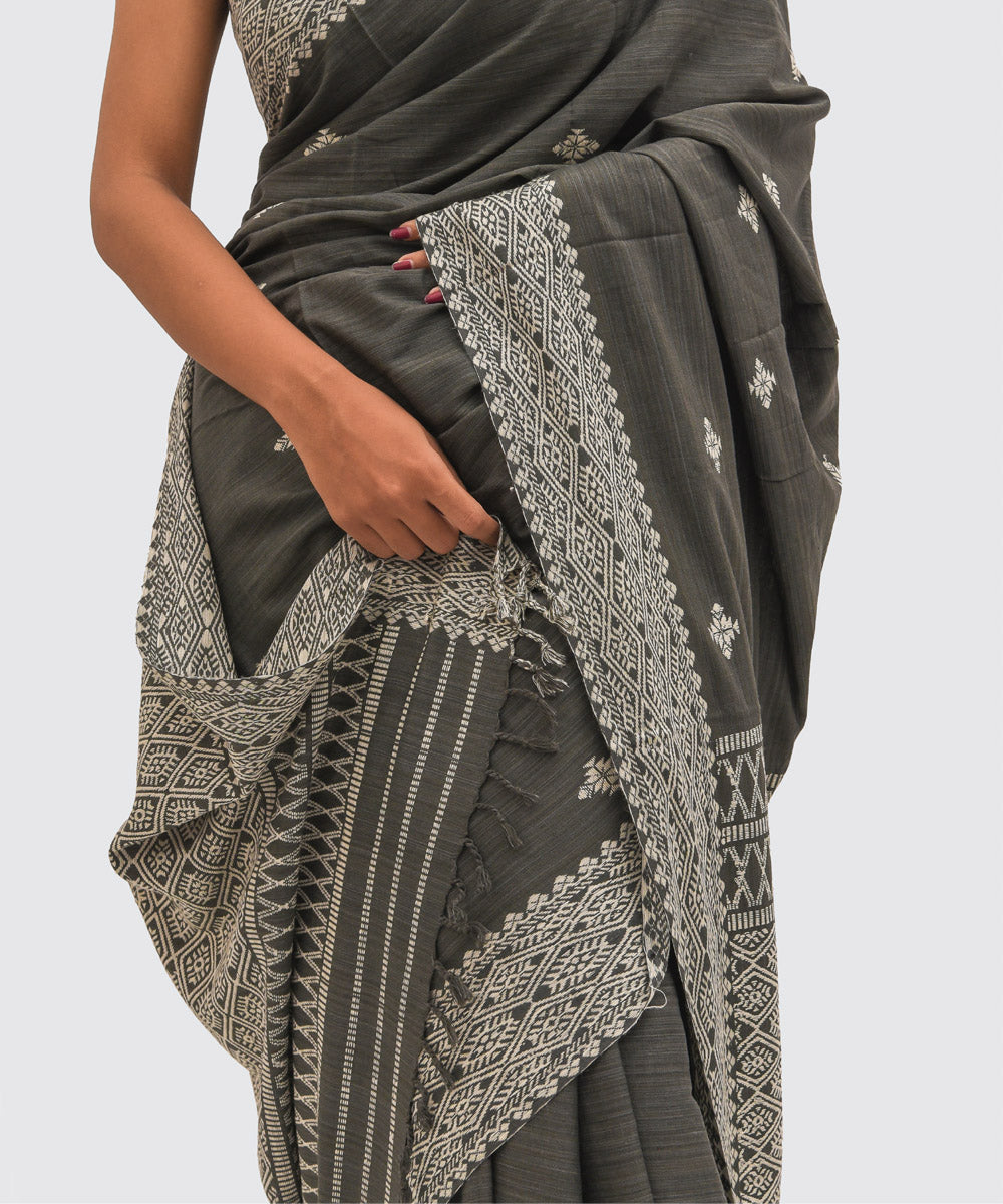 Purbashree grey black handwoven eri silk assam saree