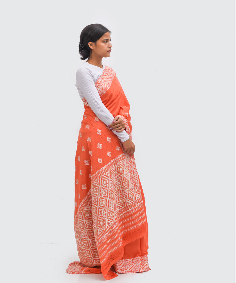 Purbashree orange handwoven eri silk assam saree