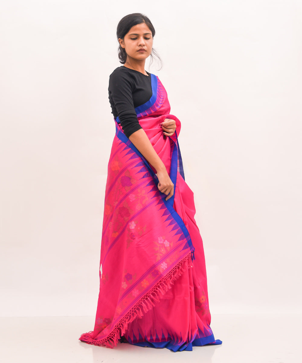 Purbashree pink and blue handwoven manipuri silk saree