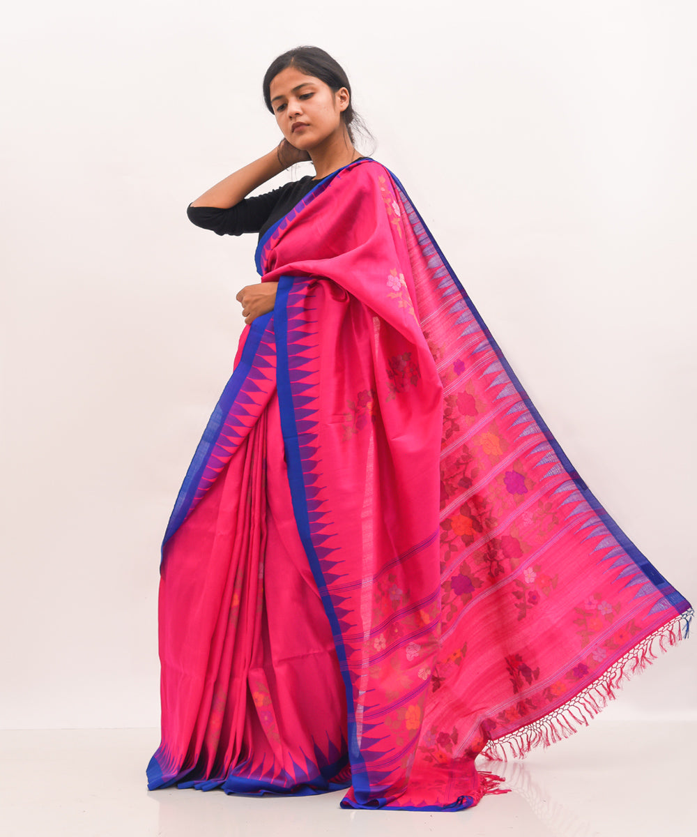Purbashree pink and blue handwoven manipuri silk saree