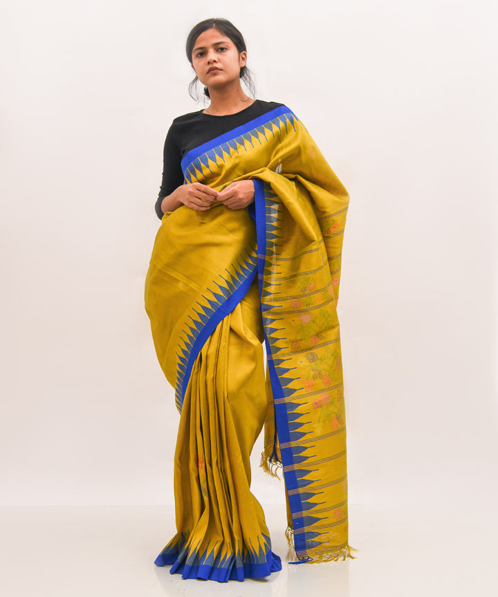 Purbashree yellow mehendi green shade handwoven manipuri silk saree