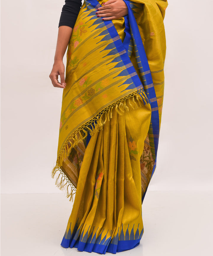 Purbashree yellow mehendi green shade handwoven manipuri silk saree