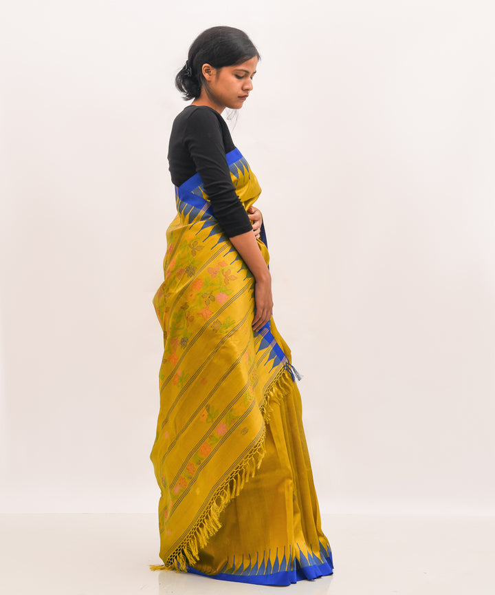 Purbashree yellow mehendi green shade handwoven manipuri silk saree