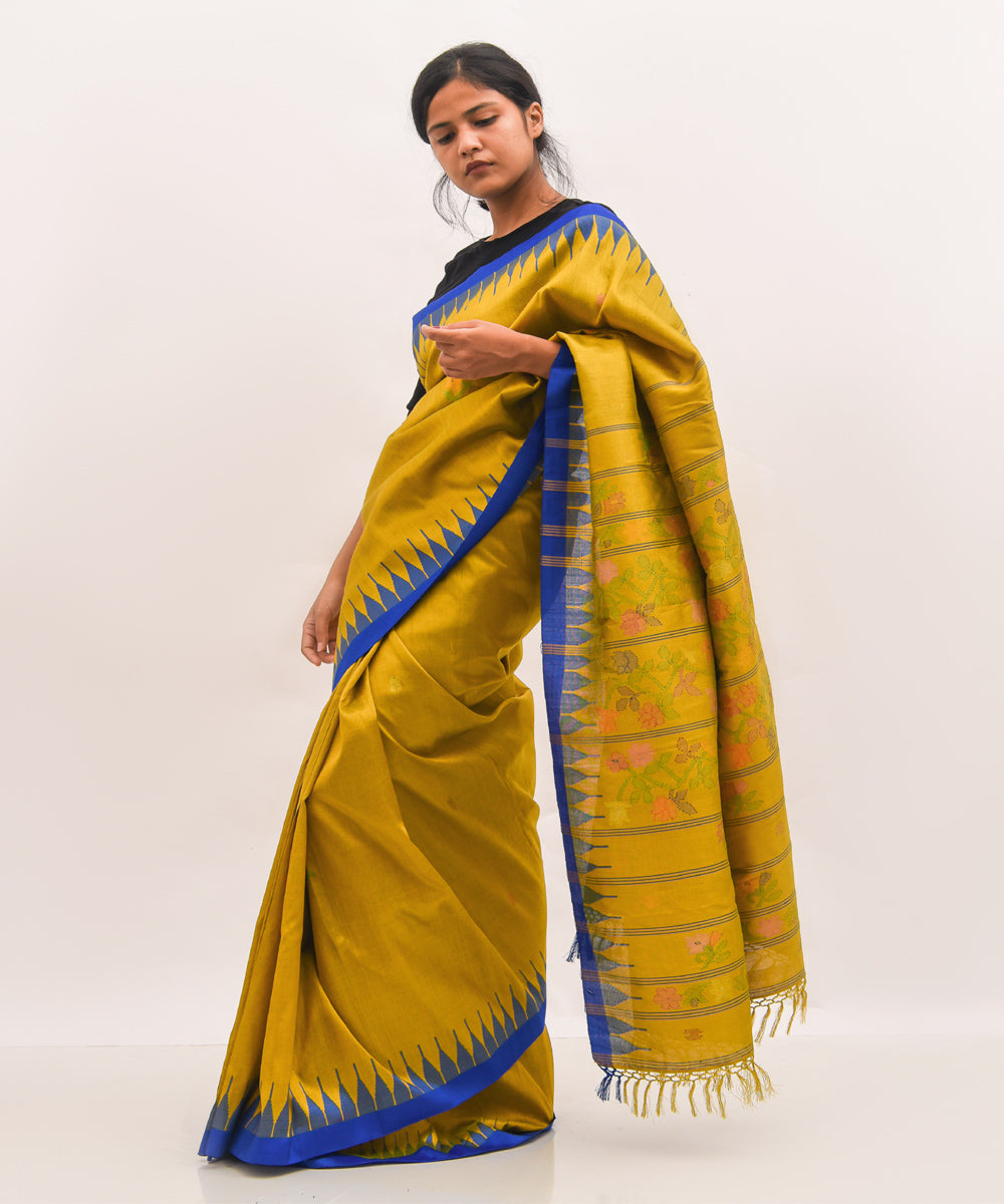 Purbashree yellow mehendi green shade handwoven manipuri silk saree