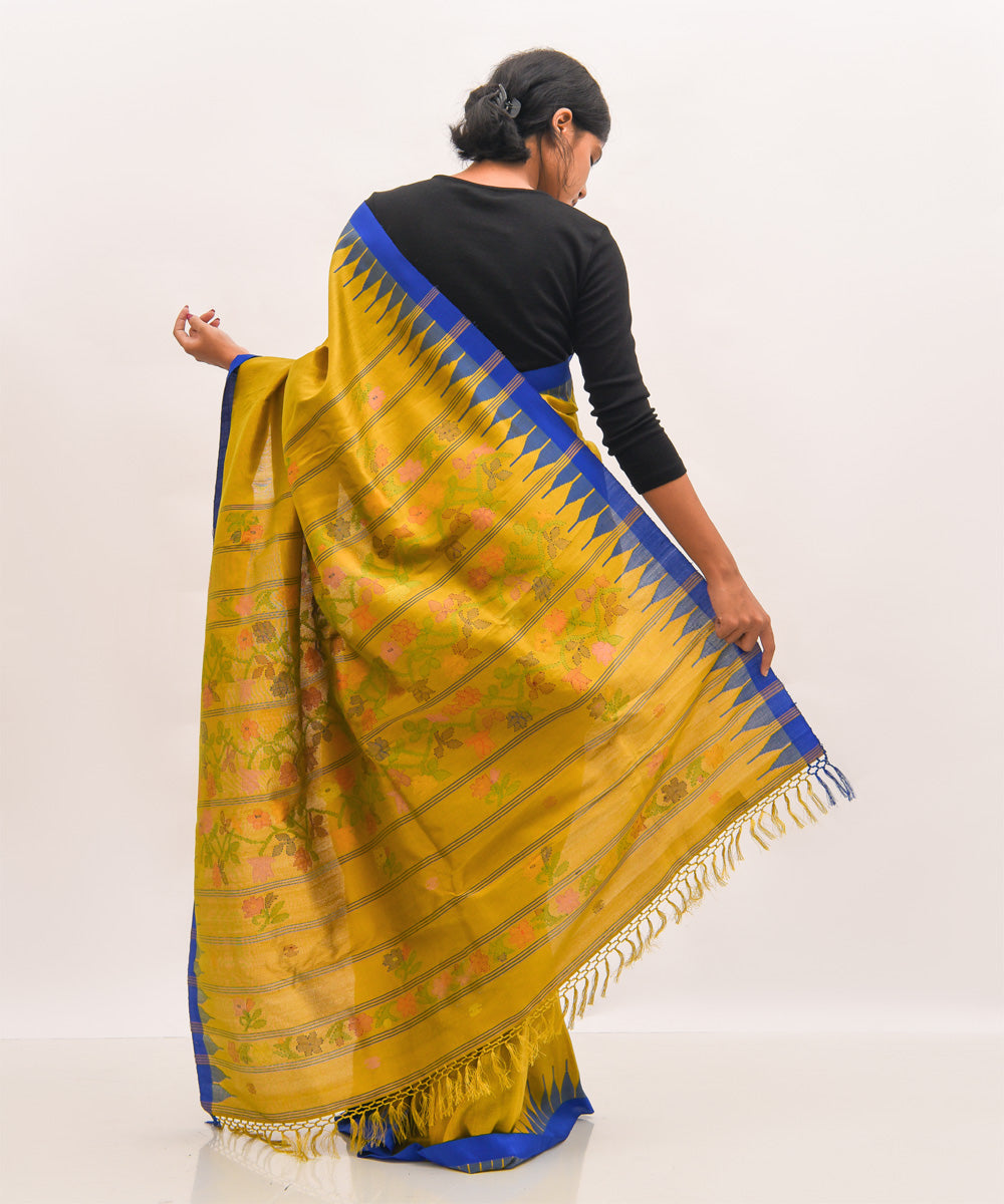 Purbashree yellow mehendi green shade handwoven manipuri silk saree