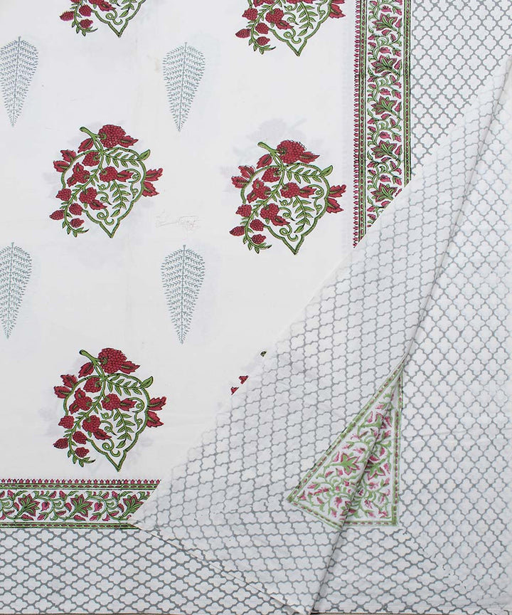 White maroon cotton hand block print bedsheet