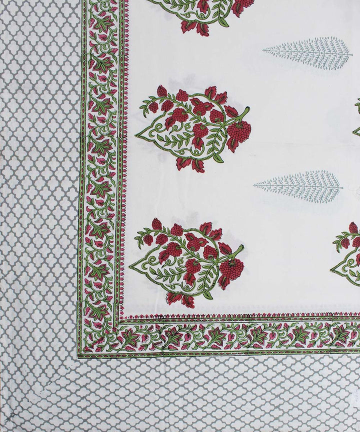 White maroon cotton hand block print bedsheet