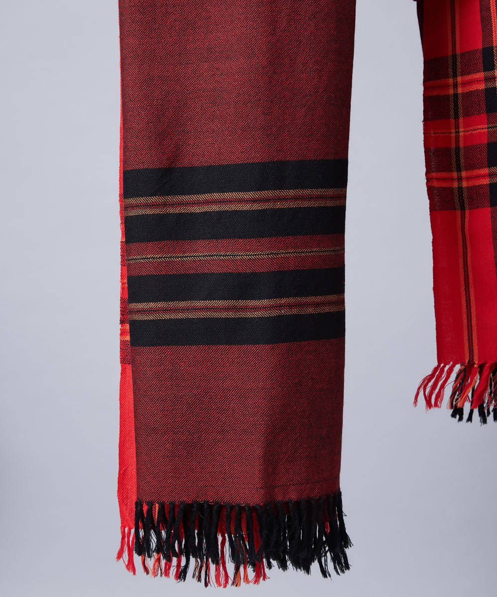 Black orange handwoven panchachuli wool lambswool shawl