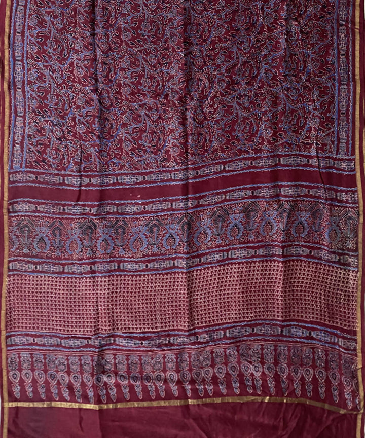 Red handblock print chanderi cotton saree