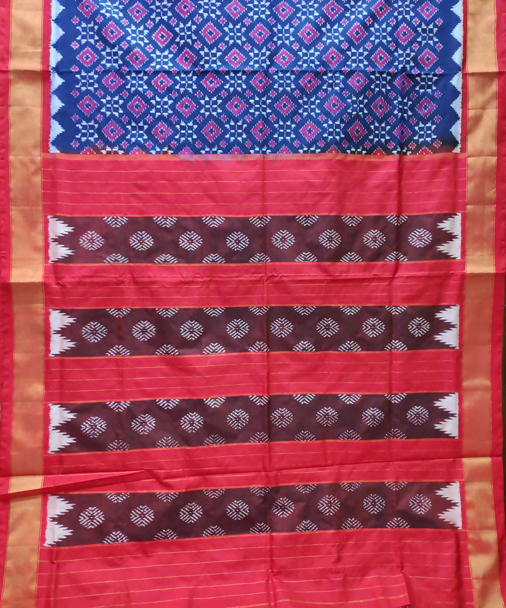 Blue red handloom ikkat silk pochampally saree