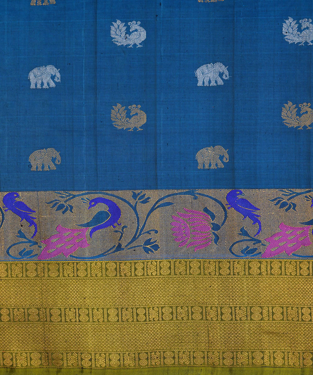 Catalina blue handwoven silk gadwal saree