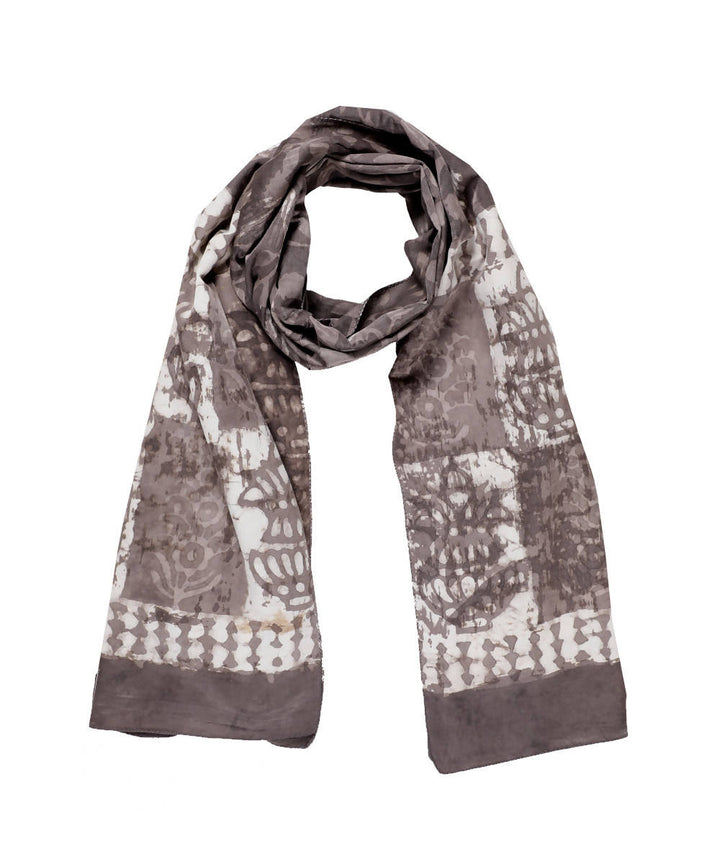 Dabu handblock printed grey white modal stole