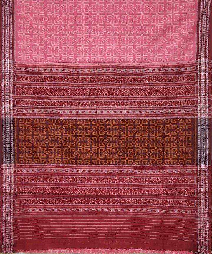 Blush pink burgundy handwoven cotton ikat nuapatna saree