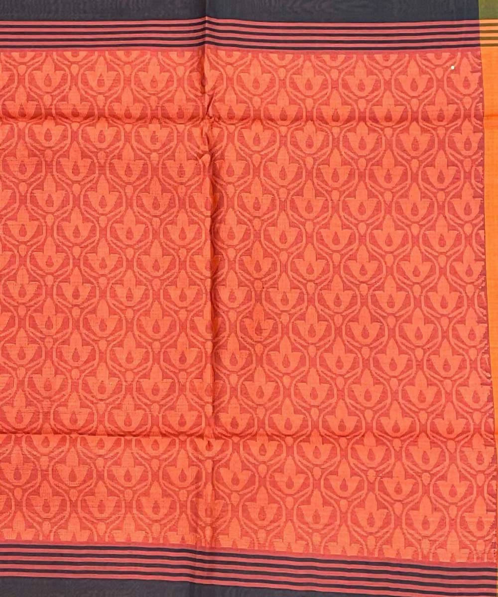 Black orange handwoven broad border tussar silk saree